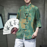 2024春夏风男装冰丝印花唐装汉服短袖衬衫衬衣C229-Y1004-P70，男装衬衫，电商C229