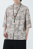 2024夏风男装印花唐装汉服短袖五分袖衬衫衬衣C229-Y1023-P68，男装衬衫，电商C229