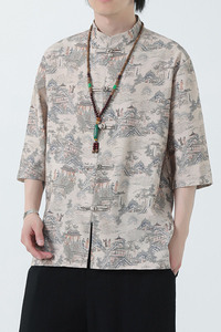 2024夏风男装印花唐装汉服短袖五分袖衬衫衬衣C229-Y1023-P68图片