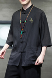 2024夏风男装刺绣唐装汉服短袖五分袖衬衫衬衣C229-Y907-P65，男装衬衫，电商C229