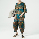 2024夏季风男装冰丝复古唐装汉服套装两件套C229/TZ356/P100，男装休闲套装，电商C229