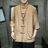 2024夏风男装冰丝唐装汉服短袖五分袖衬衫衬衣C229/Y729/P65，男装衬衫，电商C229