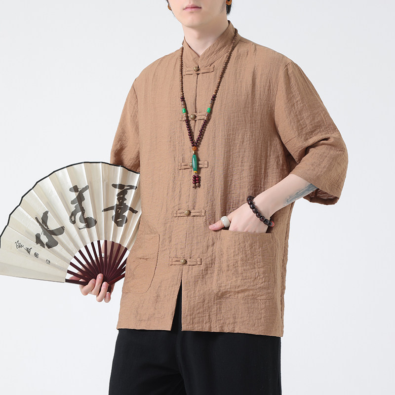 2024春夏风男装盘扣中式短袖五分袖衬衫衬衣C229-Y1018-P65,男装衬衫,电商C229