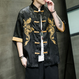 2024夏风男装刺绣唐装汉服短袖五分袖衬衫衬衣C229/Y656/P60，男装衬衫，电商C229