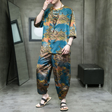 2024夏季风男装复古中式唐装汉服套装两件套C229/TZ356/P100，男装休闲套装，电商C229