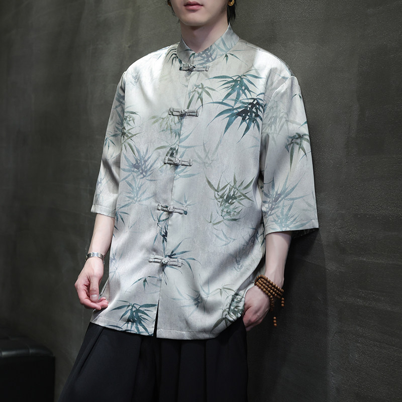 2024夏风男装印花唐装汉服短袖五分袖衬衫衬衣C229-Y1035-P68,男装衬衫,电商C229