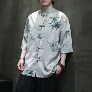 2024夏风男装印花唐装汉服短袖五分袖衬衫衬衣C229-Y1035-P68图片