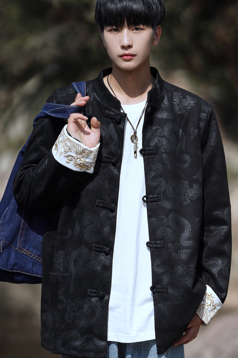 2024秋冬风男装鹿皮绒中式唐装汉服夹克外套C229/Y718/P105,男装夹克,电商C229