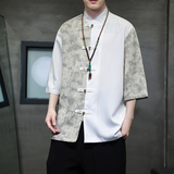 2024春夏风男装冰丝撞色唐装汉服五分袖衬衫C229-Y904-P65，男装衬衫，电商C229