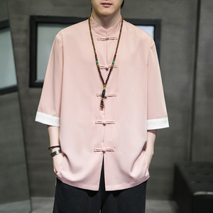 2024夏风男装冰丝唐装汉服短袖五分袖衬衫衬衣C229/Y677/P60图片