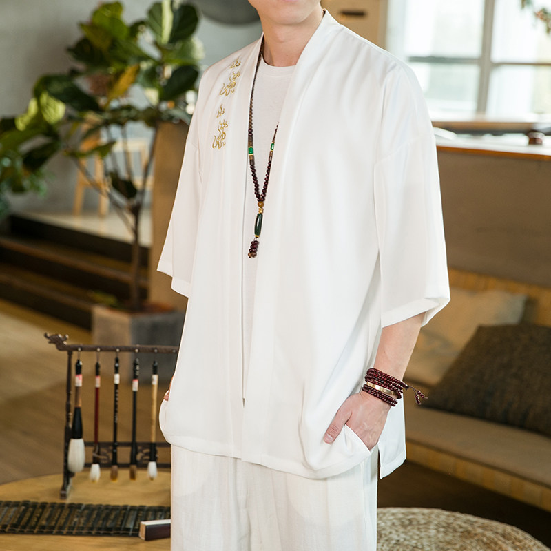 春夏风男装刺绣冰丝唐装汉服风衣男宽松大码C229/Y651/P50,男装衬衫,电商C229