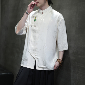 2024夏季风男装冰丝唐装短袖五分袖衬衫衬衣C229-Y1034-P80图片