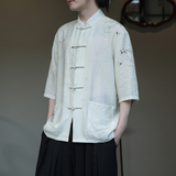 2024夏季风男装印花唐装汉服短袖中式衬衫衬衣C229-Y1020-P70，男装衬衫，电商C229