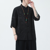 2024夏风男装冰丝唐装汉服短袖五分袖衬衫衬衣C229-Y1022-P70，男装衬衫，电商C229