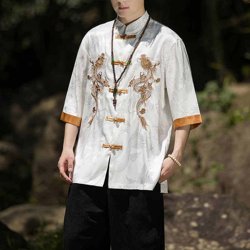 2024春夏风男装刺绣唐装汉服五分短袖衬衫衬衣C229/Y656/P60图片