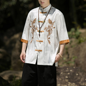 2024春夏风男装刺绣唐装汉服五分短袖衬衫衬衣C229/Y656/P60图片