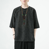 2024春夏风男装棉麻唐装汉服白底五分袖短袖T恤C229/T201/P65，男装T恤，电商C229
