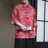 2024夏风男装提花唐装汉服五分袖短袖衬衫衬衣C229-Y1032-P70，男装衬衫，电商C229