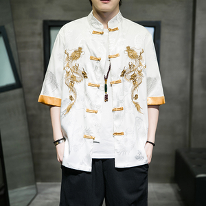 2024夏风男装刺绣唐装汉服短袖五分袖衬衫衬衣C229/Y656/P60图片