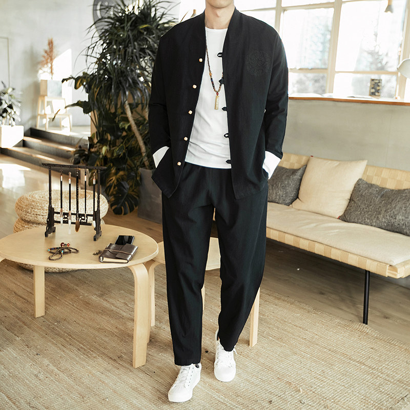 2024秋冬风男装复古大码中式刺绣套装两件套C229/TZ18/P110，男装休闲套装，电商C229