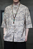 2024夏风男装印花唐装汉服短袖五分袖衬衫衬衣C229-Y1023-P68，男装衬衫，电商C229