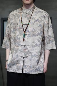 2024夏风男装印花唐装汉服短袖五分袖衬衫衬衣C229-Y1023-P68图片