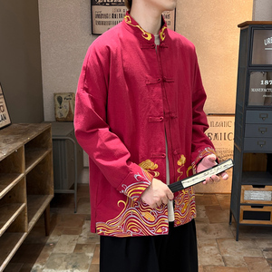 2025秋冬风男装刺绣唐装中式汉服夹克外套大码C229/Y63/P80图片