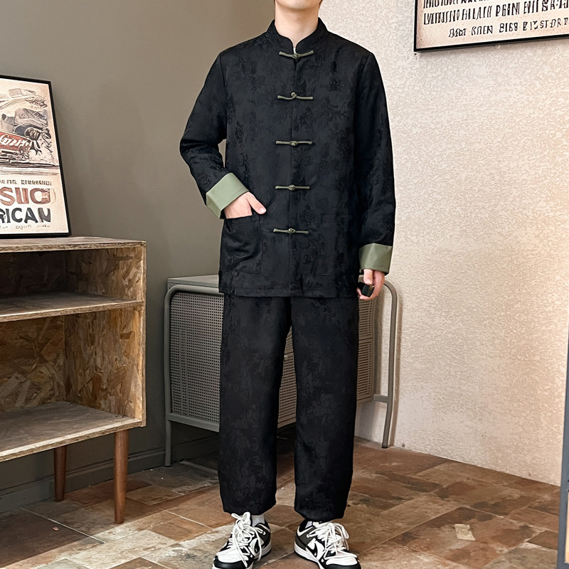 2025秋冬风男装唐装提花套装中式两件套大码C229-TZ362-P160,男装休闲套装,电商C229