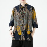 2023夏风男装棉麻亚麻印花唐装汉服五分袖衬衫C229/Y728/P65，男装衬衫，电商C229