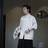 2024夏季风男装冰丝唐装汉服短袖五分袖衬衫C229-Y1029-P70，男装衬衫，电商C229
