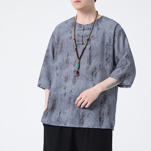 2024春夏风男装中式印花唐装汉服短袖t恤上衣C229-T212-P60图片