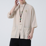 2024夏风男装唐装汉服刺绣五分短袖袖衬衫衬衣C229-Y907-P65，男装衬衫，电商C229