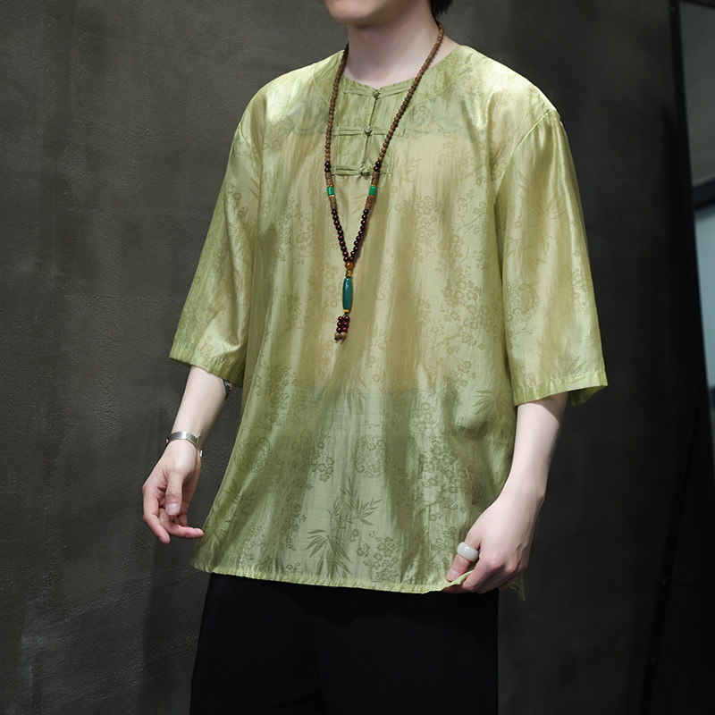 2024夏季风男装复古中式唐装汉服短袖五分袖T恤C229-T216-P60,男装T恤,电商C229