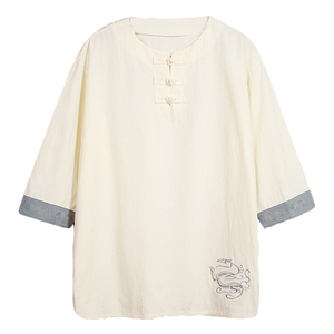 2024夏季风男装棉麻亚麻唐装汉服短袖五分袖T恤C229/T109/P45图片