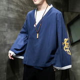 2024秋冬风男装棉麻亚麻道袍外套刺绣和服大码C229/Y31/P85，男装衬衫，电商C229