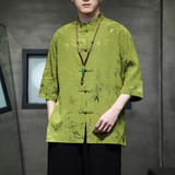 2024夏风男装冰丝唐装汉服短袖五分袖衬衫衬衣C229-Y901-P65，男装衬衫，电商C229