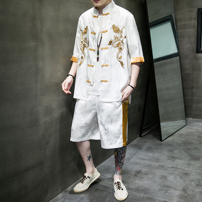 2024春夏新款风男装冰丝唐装大码套装两件套C229/TZ342/P90,男装休闲套装,电商C229