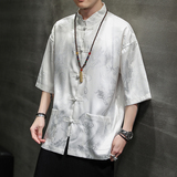 风男装冰丝唐装汉服短袖五分袖复古衬衫衬衣C229/Y620/P50，男装衬衫，电商C229
