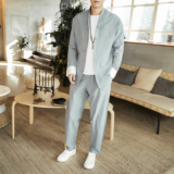 2025秋风男装棉麻亚麻唐装汉服夹克套装两件套C229/TZ18/P110，男装夹克，电商C229
