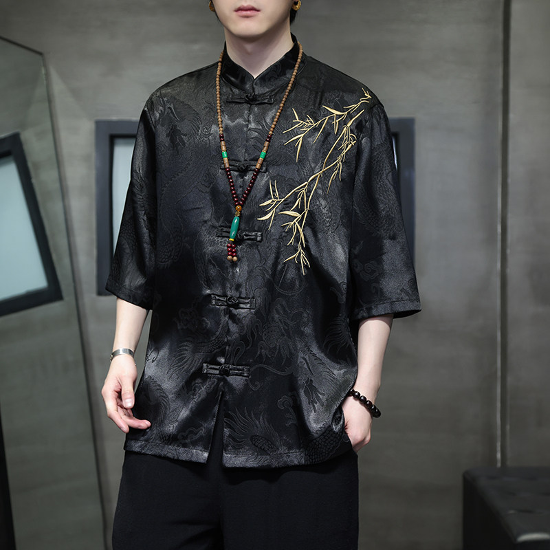 2024春夏风男装刺绣冰丝唐装汉服短袖衬衫衬衣C229-Y1016-P65,男装衬衫,电商C229