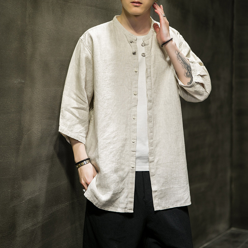 2025夏季风男装棉麻亚麻唐装汉服短袖衬衫衬衣C229-Y602-P55,男装衬衫,电商C229