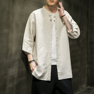 2025夏季风男装棉麻亚麻唐装汉服短袖衬衫衬衣C229-Y602-P55图片