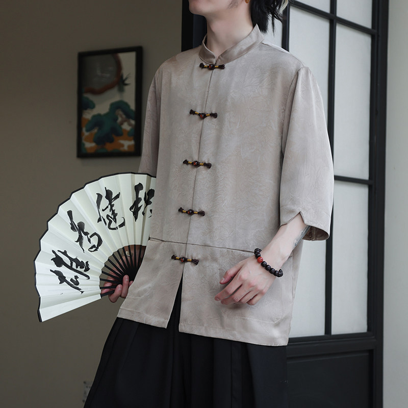 2024夏风男装盘扣唐装汉服短袖五分袖衬衫衬衣C229-Y1037-P70,男装衬衫,电商C229