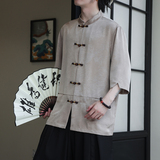 2024夏风男装盘扣唐装汉服短袖五分袖衬衫衬衣C229-Y1037-P70，男装衬衫，电商C229