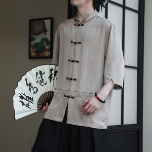 2024夏风男装盘扣唐装汉服短袖五分袖衬衫衬衣C229-Y1037-P70