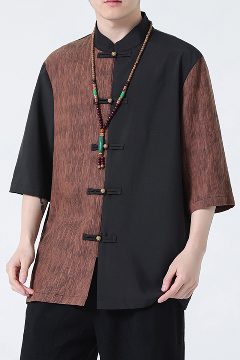 2024春夏新款风男装撞色拼接唐装汉服短袖衬衫C229-Y904-P65,男装衬衫,电商C229