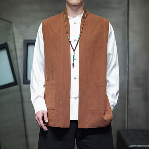2025春夏风男装棉麻亚麻唐装汉服马甲外套大码C229-Y1093-P85图片