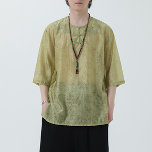2024夏季风男装盘扣棉麻亚麻唐装汉服短袖T恤C229-T216-P60图片