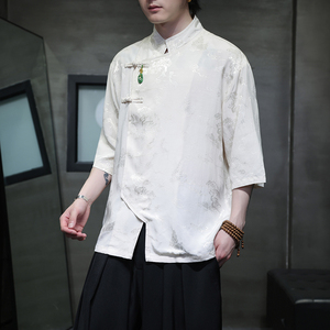 2024夏季风男装冰丝唐装短袖五分袖衬衫衬衣C229-Y1034-P80图片