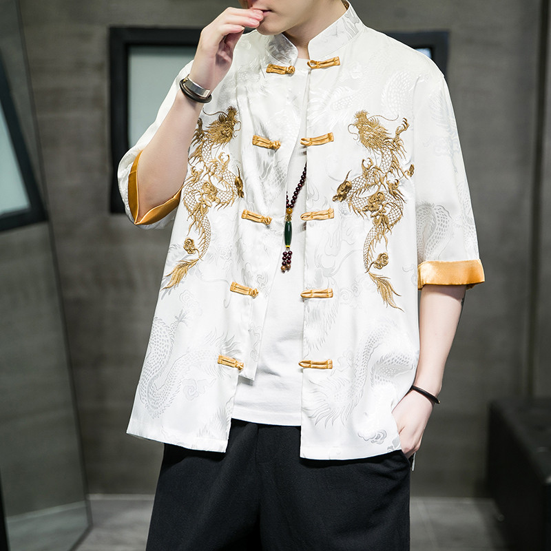 2024夏风男装刺绣唐装汉服短袖五分袖衬衫衬衣C229/Y656/P60,男装衬衫,电商C229